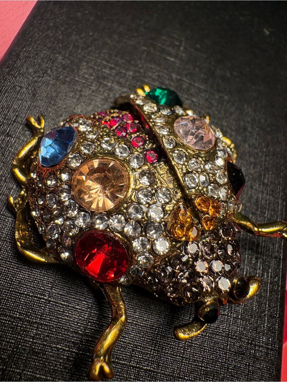 Large Gold-Tone Multicolor Crystal lady bug Brooch - Women Jewelry